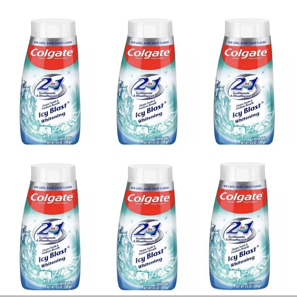 Lot Of 6 Colgate 2 in 1 Toothpaste & Mouthwash Icy Blast Liquid Gel 4.6 oz 1/28